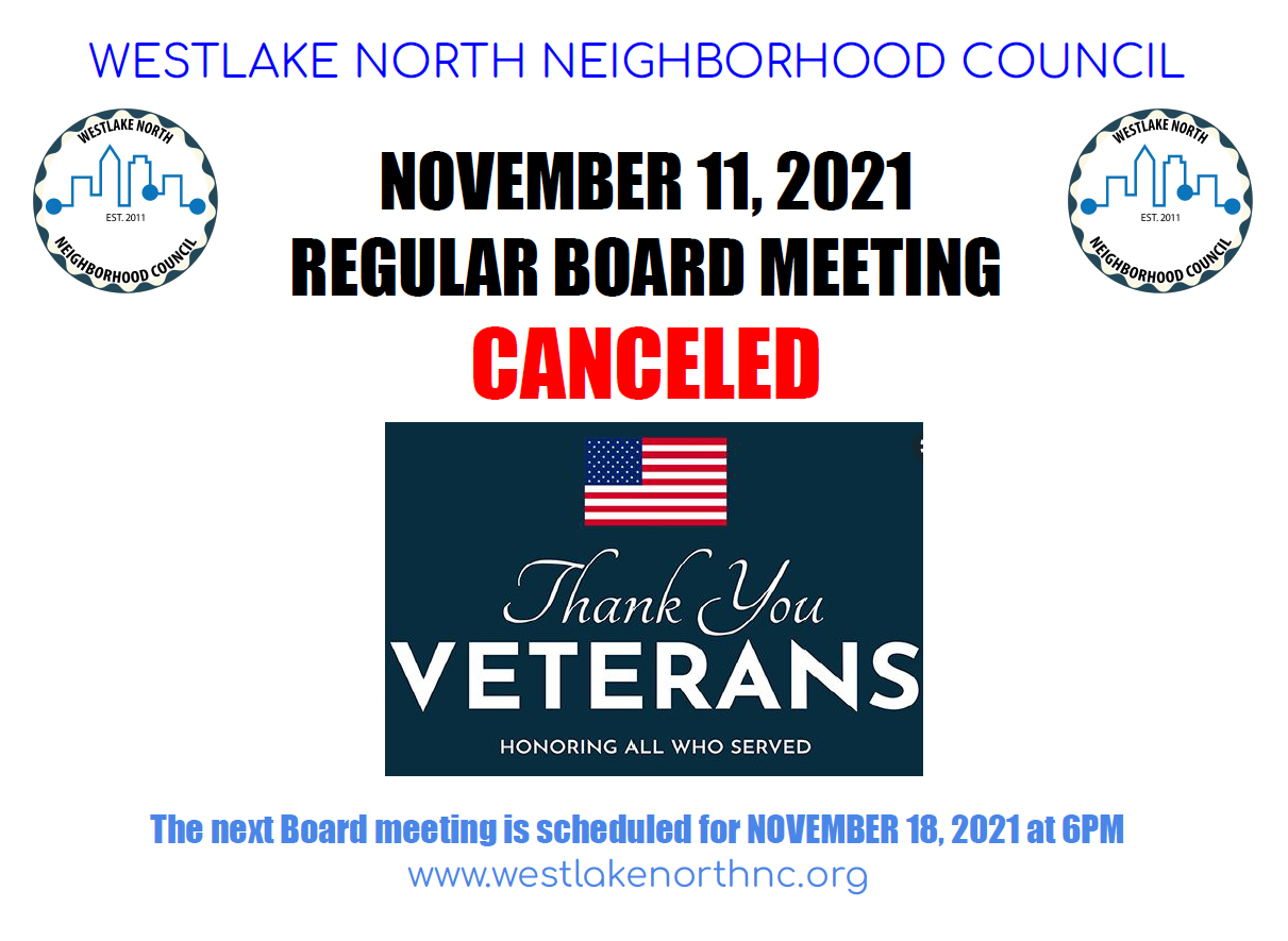 November 11, 2021 Meeting Cancelled